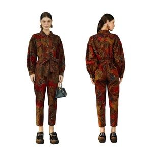 NWT FARM RIO Rainforest Long Sleeve Cotton Jumpsuit In Rainforest Black - Small